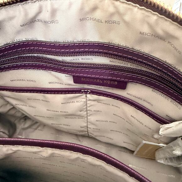 Michael Kors Jet Set Leather Tote Purple Saffiano Large Top Zip Handbag - Picture 4 of 7